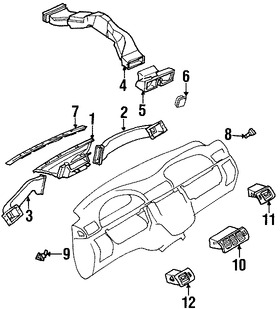 Foto de Ducto de Aire del Panel de Instrumentos Original para Mercedes-Benz ML320 2000 2001 Mercedes-Benz ML430 2000 2001 Mercedes-Benz ML55 AMG 2000 2001 Marca MERCEDES BENZ Parte #1638310936