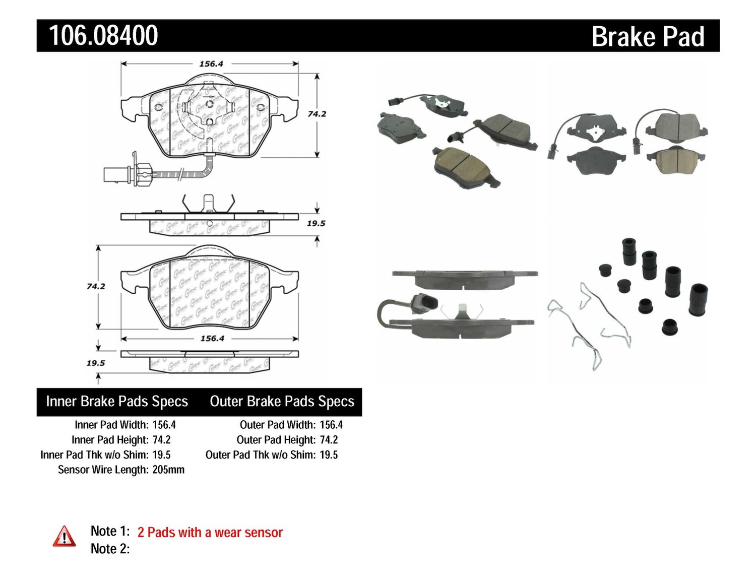 Foto de Pastillas de Freno Posi-Quiet Extended Wear w Shims & Hardware para Audi A4 2000 Marca CENTRIC PARTS Nmero de Parte 106.08400