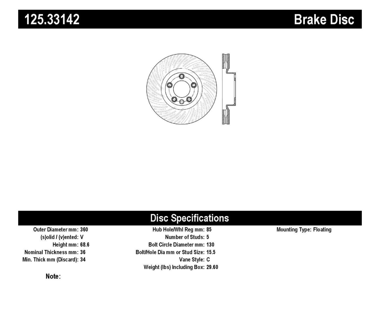 Foto de Rotor disco de freno High Carbon Alloy Disc-Preferred para Porsche Cayenne 2012 Marca CENTRIC PARTS Nmero de Parte 125.33142
