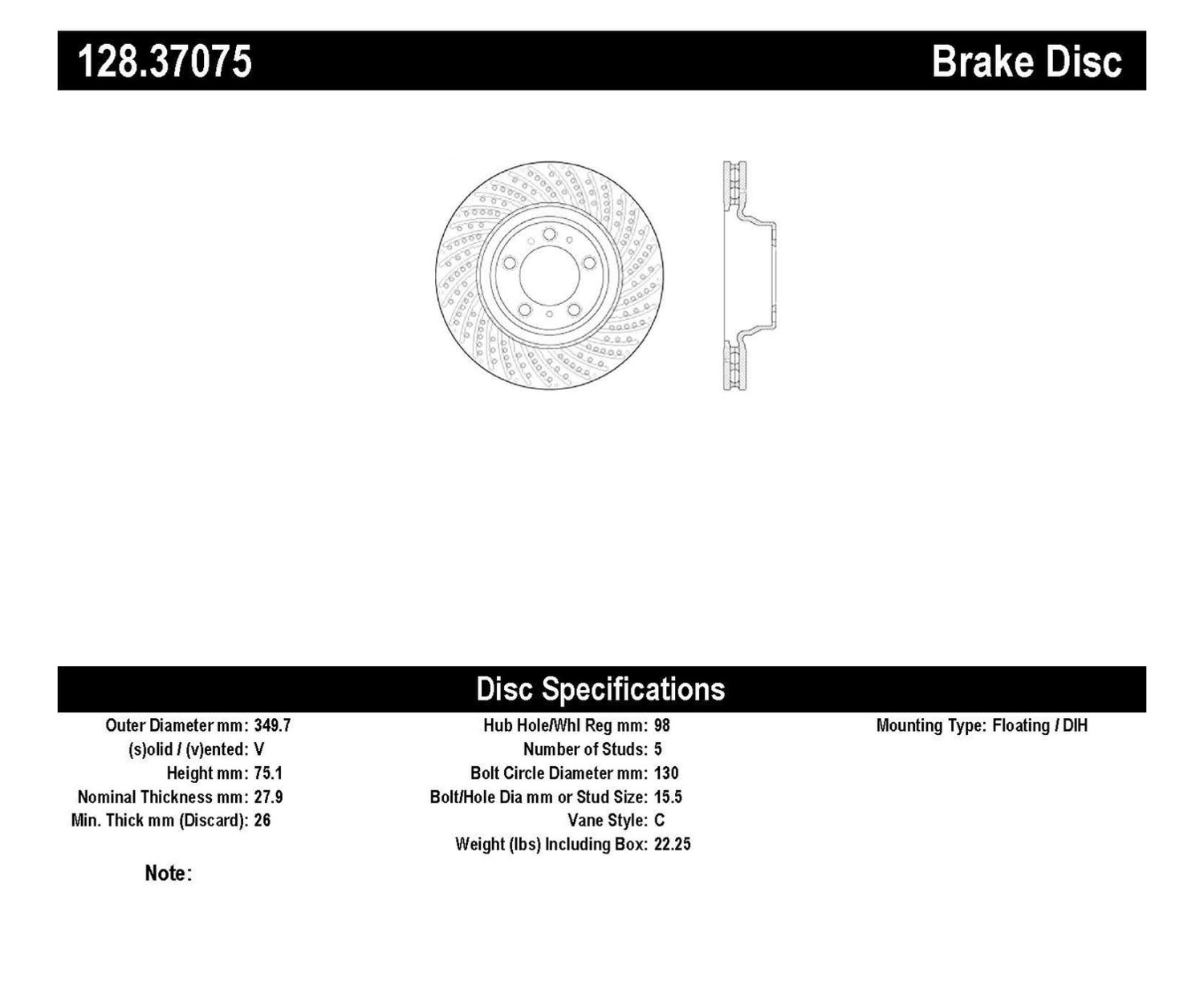 Foto de Rotor disco de freno perforado tipo OE para Porsche 911 2010 2011 2012 2013 Marca CENTRIC PARTS Nmero de Parte 128.37075