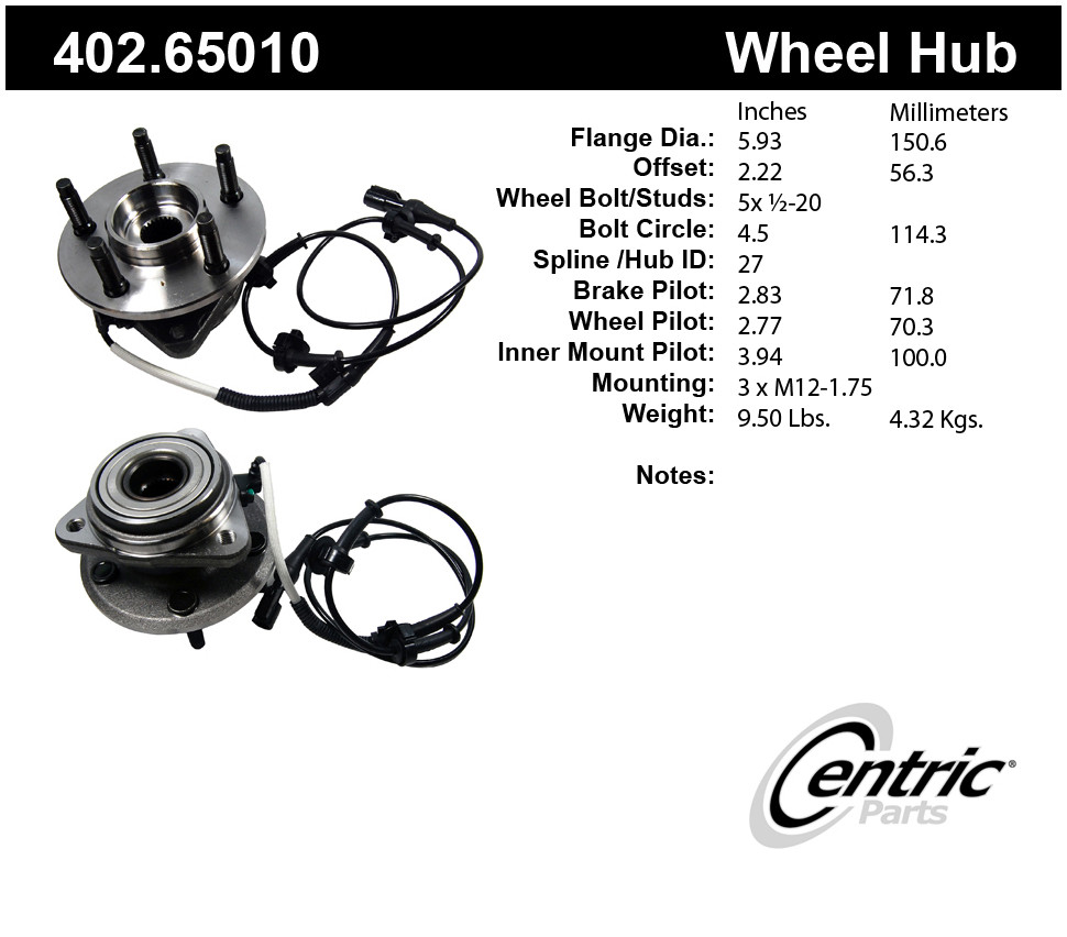 Foto de Conjunto de Cojinete y Cubo de Eje Premium & para Ford Explorer 1996 1998 Marca CENTRIC PARTS Nmero de Parte 402.65010