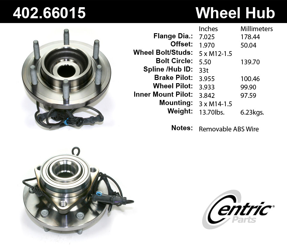 Foto de Conjunto de Cojinete y Cubo de Eje Premium & para Hummer H3 2006 2007 2008 2009 2010 Marca CENTRIC PARTS Nmero de Parte 402.66015