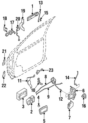 Foto de Conjunto de pestillo de puerta Original para Infiniti QX4 Infiniti G20 Nissan Pathfinder Nissan Altima Nissan Frontier Nissan Xterra Marca NISSAN Nmero de Parte 805025P01A