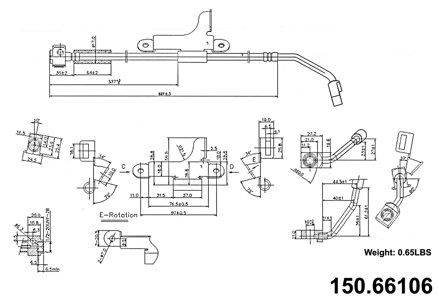 Foto de Manguera freno hidrulico para Isuzu Ascender Buick Rainier Chevrolet Trailblazer Chevrolet SSR GMC Envoy GMC Jimmy Oldsmobile Bravada Saab 9-7x Marca CENTRIC PARTS Parte #150.66106