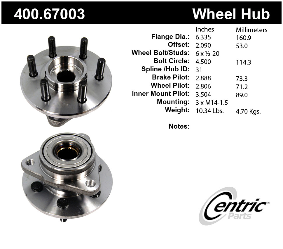 Foto de Conjunto de Cojinete y Cubo de Eje Premium & para Dodge Dakota Dodge Durango Marca CENTRIC PARTS Nmero de Parte 400.67003