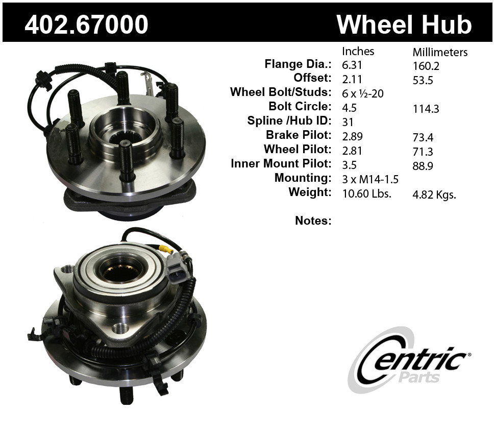 Foto de Conjunto de Cojinete y Cubo de Eje Premium & para Dodge Dakota Dodge Durango Marca CENTRIC PARTS Nmero de Parte 402.67000