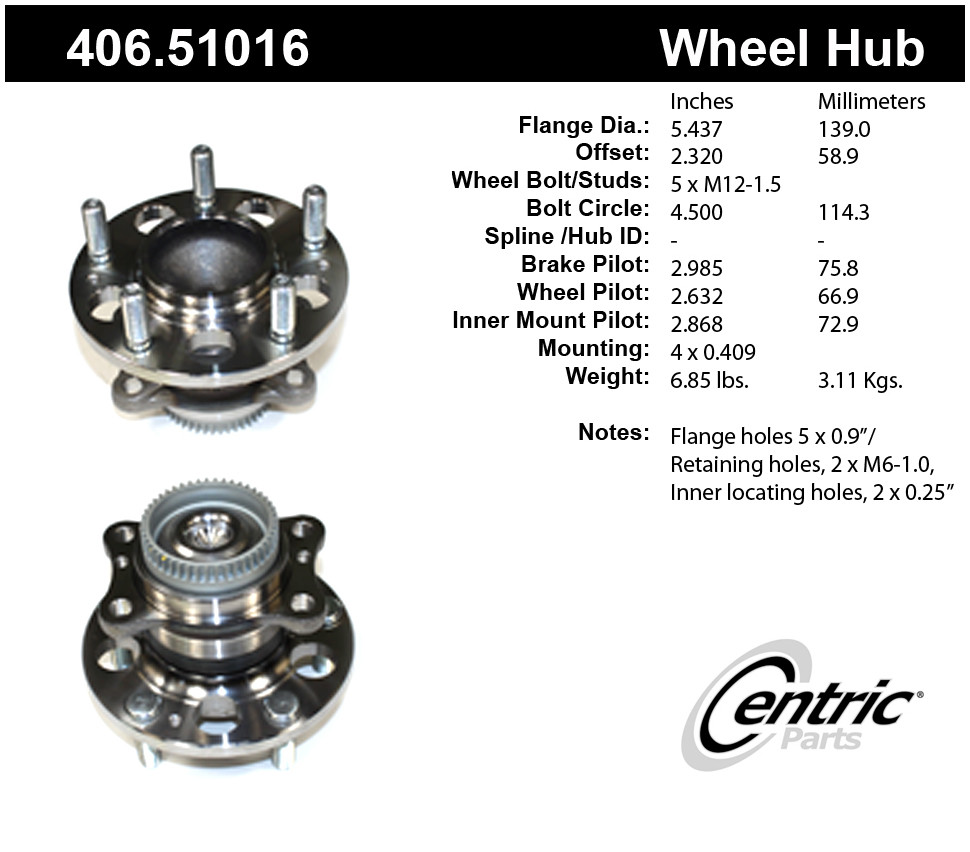 Foto de Conjunto de Cojinete y Cubo de Eje Premium & para Hyundai Elantra Hyundai Veloster Hyundai Elantra Coupe Hyundai Elantra GT Kia Forte Kia Forte5 Kia Forte Koup Marca CENTRIC PARTS Parte #406.51016