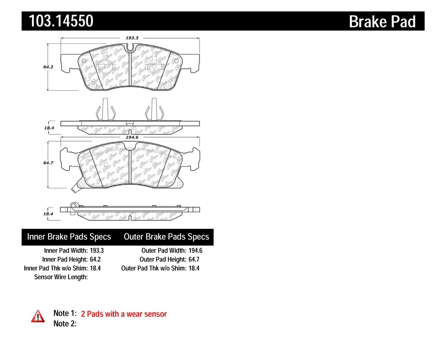 Foto de Pastillas de Freno C-TEK Ceramic Pads para Jeep Grand Cherokee 2012 Marca C-TEK Nmero de Parte 103.14550