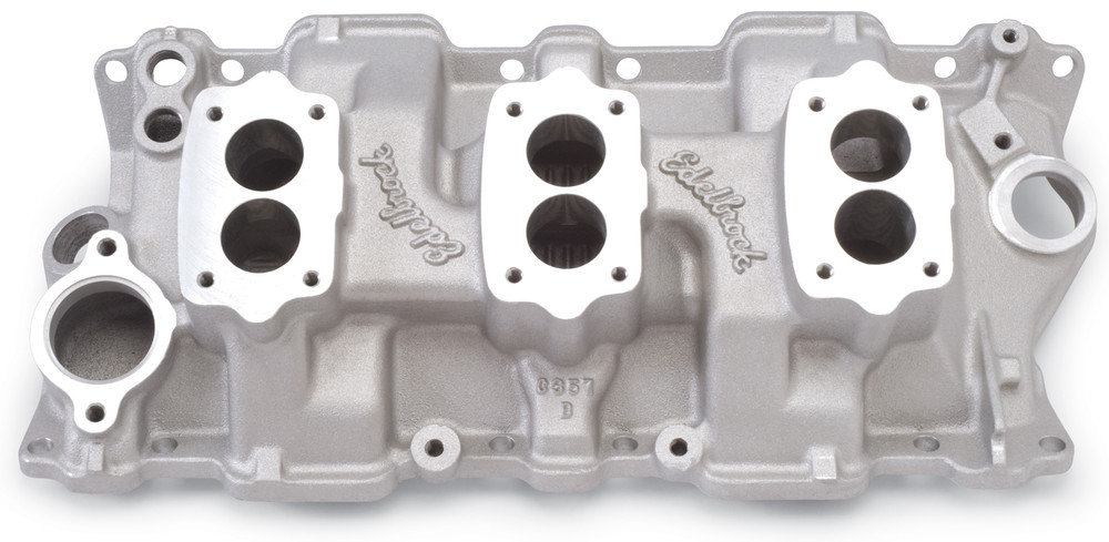 Foto de M�ltiple de Admisi�n del Motor C357-B Three-Deuce para Buick Chevrolet GMC Oldsmobile Pontiac Marca EDELBROCK N�mero de Parte 5419