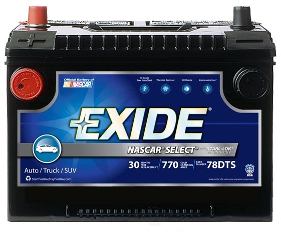 Foto de Batera Exide Nascar Select - 78 Dual Terminal - CCA: 800 para Suzuki Hyundai Subaru Kia Volvo Isuzu Dodge Jeep Buick Cadillac... Marca EXIDE BATTERIES NEW Parte #78DTS