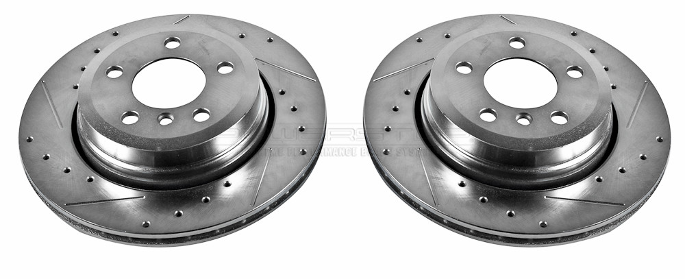 Foto de Conjunto de Rotor del Disco de Freno Extreme Performance Ranurado y Perforado para BMW X3 2004 2005 2006 2007 2008 2009 2010 2011 Marca POWER STOP Parte #EBR689XPR