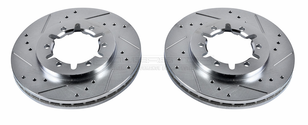 Foto de Conjunto de Rotor del Disco de Freno Extreme Performance Drilled & Slotted Rotors para Nissan Frontier 1998 1999 2000 2001 2002 2003 2004 Marca POWER STOP Parte #JBR915XPR