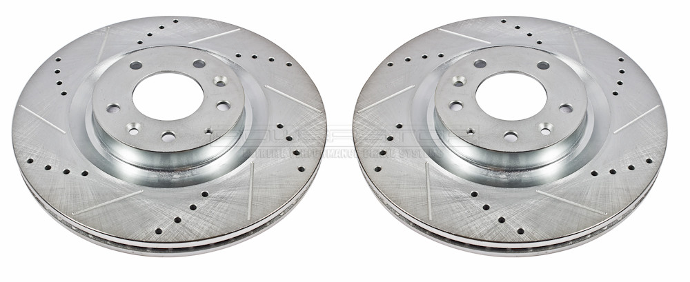 Foto de Conjunto de Rotor del Disco de Freno Extreme Performance Drilled & Slotted Rotors para Mazda RX-8 2004 2005 2006 2007 2008 2009 2010 2011 Marca POWER STOP Parte #JBR968XPR